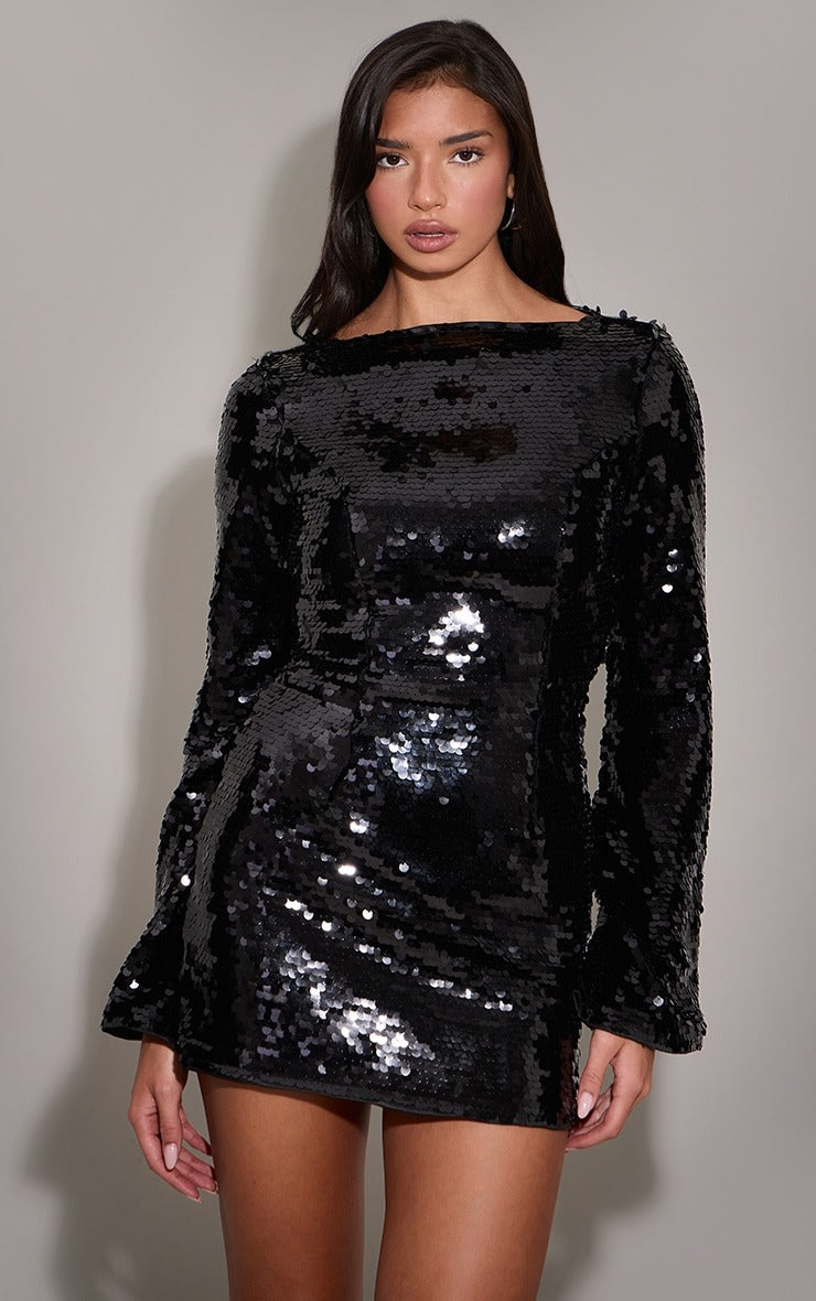 Robe courte à sequins noir